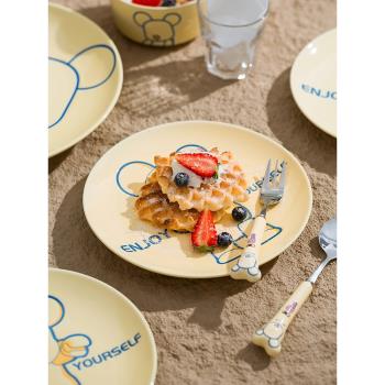 暴力熊卡通兒童奶油風系餐具小學生日式陶瓷盤子水果牛排西餐餐盤