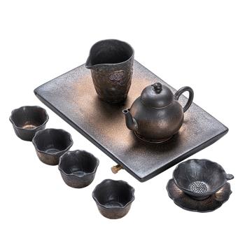 墨守辦公客廳日式功夫整套茶盤家用簡約茶杯茶壺粗陶陶瓷茶具套裝