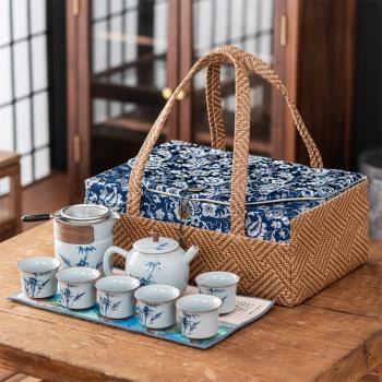 陶瓷旅行茶具家用戶外露營便攜式快客杯功夫茶具套裝收納包袋盒子