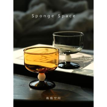 Sponge Space復古琥珀色珠珠高腳杯耐熱玻璃杯紅酒杯雞尾酒杯禮物