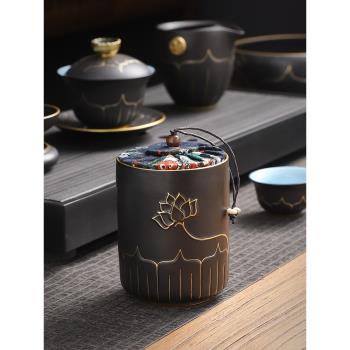 陶福氣復古茶葉罐陶瓷功夫茶具密封罐創意儲藏罐現代茶桌高檔擺件