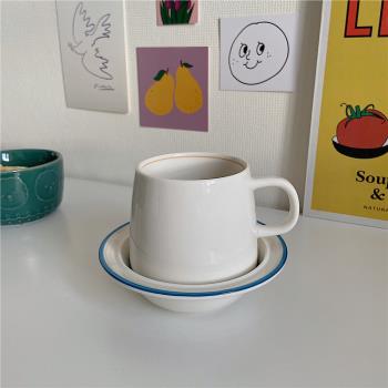 韓國ins風復古文藝法式咖啡杯美式陶瓷水杯杯碟套裝早餐杯牛奶杯