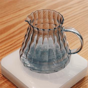 透明煙灰色 豎條紋手沖咖啡分享壺 500ml精品美式單品玻璃咖啡壺
