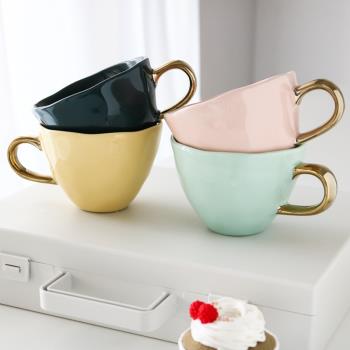W1962出口英國陶瓷馬卡龍色手捏器形金柄大口馬克杯/紅茶杯水杯