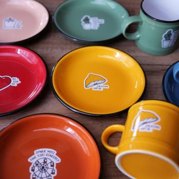 W1962法國訂單仿搪瓷復古工業戶外野餐風陶瓷簡約彩色咖啡杯小餐