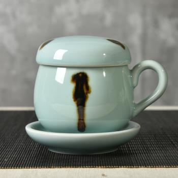 龍泉青瓷名家大號杯子陶瓷辦公杯帶蓋過濾內膽茶水分離四件套茶杯