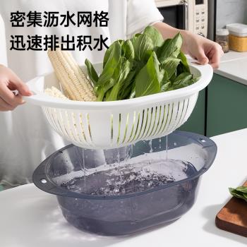 雙層帶蓋塑膠洗菜籃廚房瀝水籃家用多功能圓形果盤洗菜盆水果籃子
