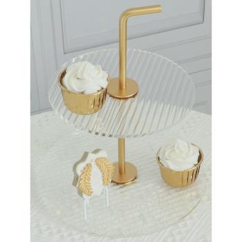 歐式金色甜品臺展示架婚禮高端輕奢擺件蛋糕下午茶亞克力點心盤子