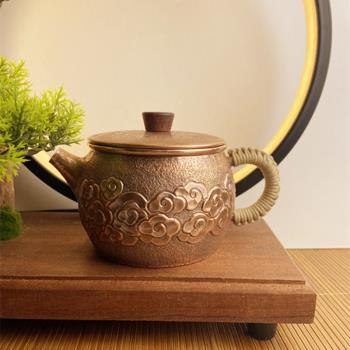 復古純紫銅手工小容量泡功夫茶具祥云漢瓦壺帶過濾側耳把銅茶水壺