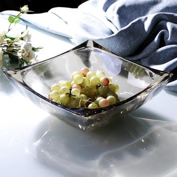 德國創意輕奢水晶玻璃現代簡約方形大水果盤現代客廳家用茶幾果斗