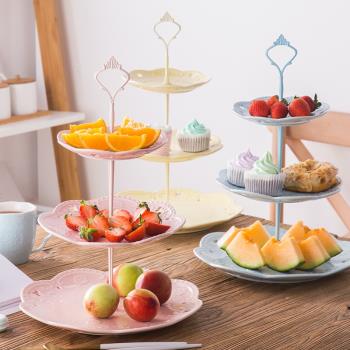 歐式陶瓷三層水果盤蛋糕盤下午茶點心托盤自助餐展示架甜品臺擺件