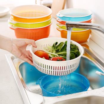 塑料洗瀝水籃洗菜藍子兩用家用廚房菜籃子筐圓小漏套裝濾水多功能