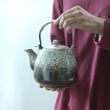窯變陶瓷茶壺大容量耐高溫提梁壺帶過濾網餐廳茶水壺1升1.5升家用