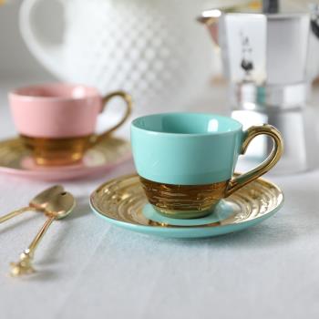 W1962出口意大利立體金綠色粉色精致濃縮咖啡杯碟Espresso容量杯
