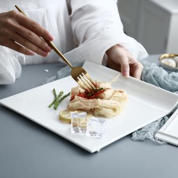 純白陶瓷西餐冷菜擺盤牛排盤意面盤壽司方盤糕點平盤家用餐具餐盤