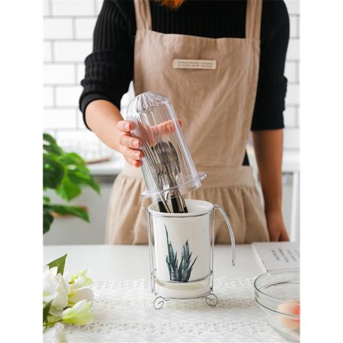 帶蓋子北歐植物陶瓷筷子筒家用瀝水筷子簍筷子桶筷子籠收納置物架