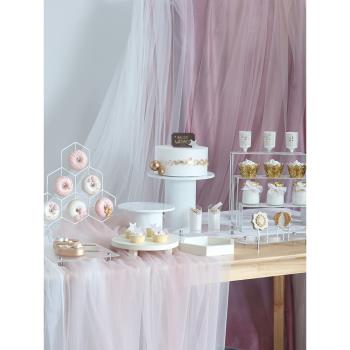 歐式白色甜品臺擺件婚禮點心裝飾展示架子茶歇冷餐亞克力蛋糕托盤