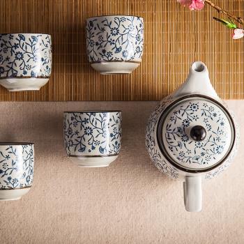 日式復古泡茶壺簡約陶瓷茶壺吉祥紅花帶濾網茶具家用釉下彩泡茶器