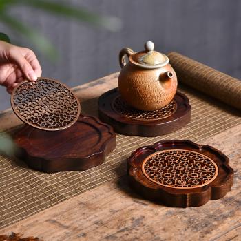黑檀木壺承託盤家用幹泡茶臺養壺茶壺底座壺託小茶盤壺墊茶具配件