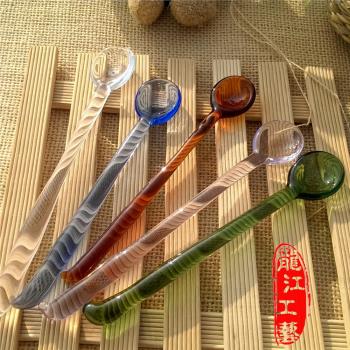 高硼矽純手作玻璃勺 耐高溫可愛彩色玻璃勺子 咖啡勺 調羹