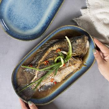 橢圓形粗陶裝菜蒸魚新款日式餐具