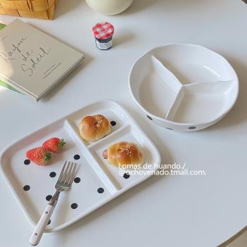 ins韓風分隔盤減脂定量分餐盤家用陶瓷赫本波點簡約分格餐盤餐具