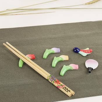 外貿精品日本實心陶瓷筷子架郁金香花朵筆托筷托精美裝飾禮品擺件