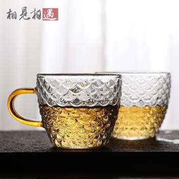暢壹堂 耐熱玻璃杯茶碗品茗杯帶把耐熱耐高溫小杯功夫茶具配件