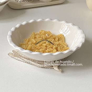 OCHO VENADO簡約ins風陶瓷碗家用湯碗純白花邊大號拉面碗螺螄粉碗