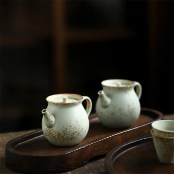 白色粗陶志野茶壺景德鎮純手工陶瓷茶具復古鐵銹斑薄胎軟水泡茶器