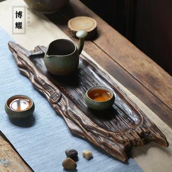 博耀陶瓷功夫茶具簡約儲水茶盤家用套裝粗陶枯木迷你小茶臺干泡盤