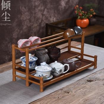 楠竹瀝水杯架席面中式壺架博古架雙層日式多功能茶具收納架置物架