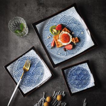陶柔日式陶瓷壽司盤子正方盤盤子點心盤甜點盤家用平盤餐廳復古盤