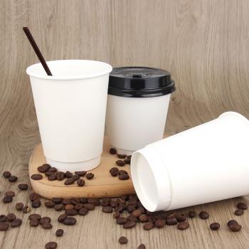 一次性咖啡帶蓋紙杯奶茶熱飲防燙雙層加厚牛皮打包杯子美8 12盎司