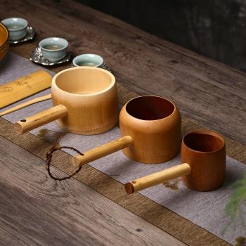 竹制大口徑水勺日式手工廚房家用竹木水瓢帶柄茶水勺子盛水舀子
