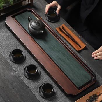 家用木紋石排水式茶盤茶托盤簡約家居百搭茶臺茶盤復古功夫茶具