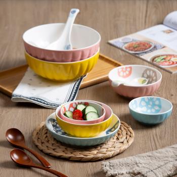 碗碟套裝家用日式陶瓷碗餐具飯碗單個盤景德鎮釉下彩家用骨瓷面碗