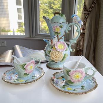 歐式新款法式輕奢公主下午茶套裝美容院會所精致花朵茶具咖啡杯碟
