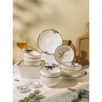TINYHOME日式餐具碗碟套裝家用陶瓷米飯碗高顏值雙耳湯碗面碗盤子