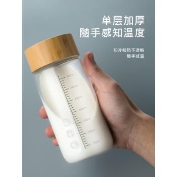 刻度牛奶杯豆漿早餐杯子帶蓋玻璃杯家用便攜學生耐高溫微波爐水杯