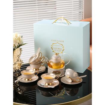 英式輕奢下午茶具花茶杯套裝歐式骨瓷耐熱玻璃煮水果蠟燭加熱茶壺