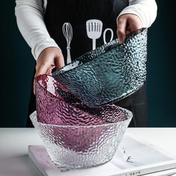 tinyhome日式透明玻璃碗蔬菜沙拉碗大號家用創意水果碗果盤大湯碗