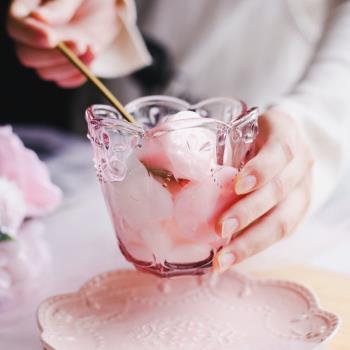 日式櫻花浮雕玻璃杯透明小清新家用喝水杯子冷飲果汁杯咖啡牛奶杯