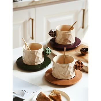 小眾陶瓷咖啡杯馬克杯魔方咖啡杯碟套裝家用ins下午茶精致杯子勺