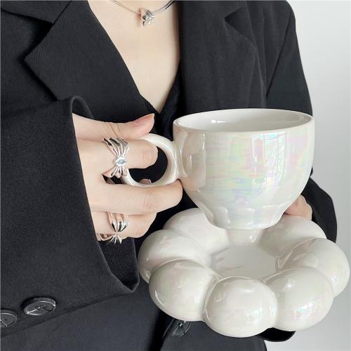 網紅云朵咖啡杯可愛女高顏值杯子陶瓷馬克杯太陽花創意鐳射杯子