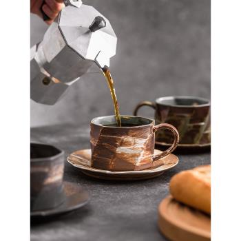 粗陶手工咖啡杯碟套裝個性帶手把手沖下午茶餐具日式簡約馬克杯子