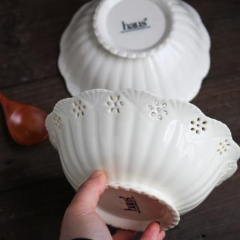 W1962出口歐洲高端奶油色鏤空蕾絲雕花復古法式陶瓷果籃/收納碗