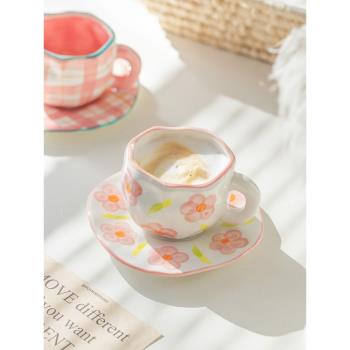 日式手捏咖啡杯精致陶瓷杯子少女高顏值ins風下午茶馬克杯碟套裝