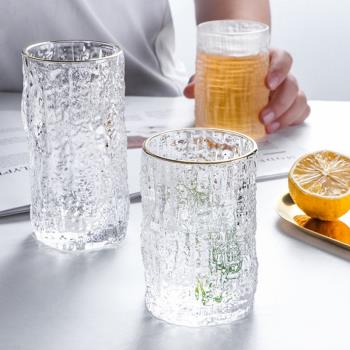 日式金邊樹皮紋水杯耐熱水晶玻璃杯錘紋玻璃烈酒杯威士忌果汁杯子
