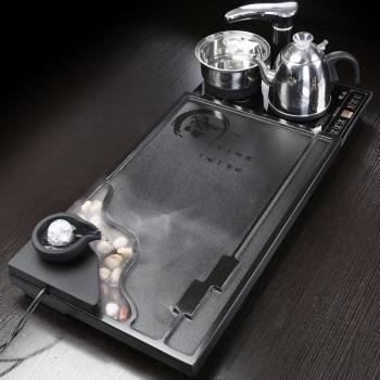 琨德整塊天然烏金石茶盤簡約泡茶臺全自動電磁爐石頭家用茶海託盤